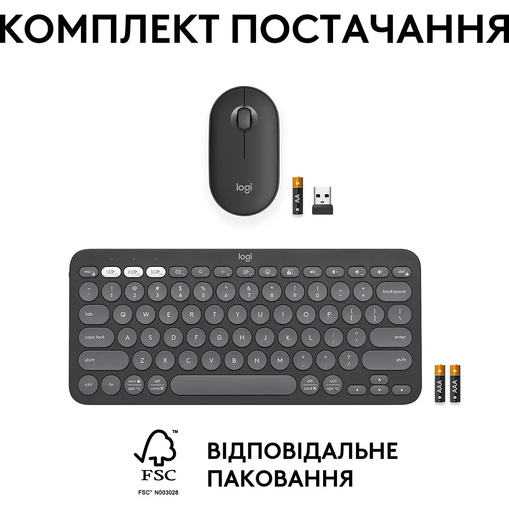Комплект (клавиатура + мышь) Logitech Pebble 2 Combo Graphite (920-012239) UA [141507] - фото 15