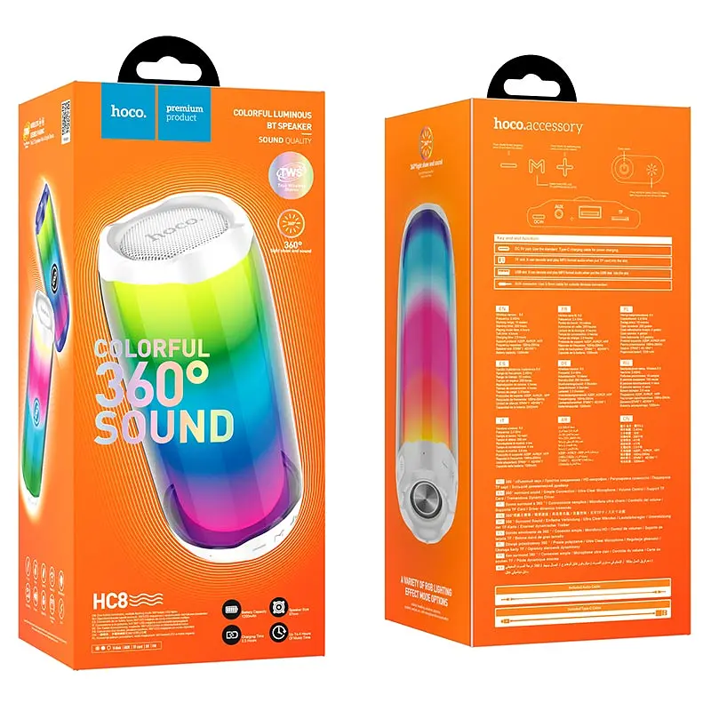 Портативна колонка HOCO HC8 Pulsating colorful luminous wireless speaker, 10W, білий - фото 2