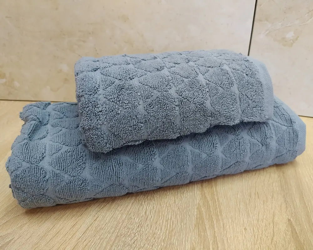 Набір турецьких махрових рушників 50х90+70х140 Gulcan Jacquard Cotton Lux Damla Steel Grey - фото 2