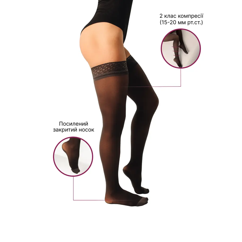 Панчохи компресійні медичні 2 клас чорні довгі Transparent Прозорі Veinax (832L-BK3-1378) - фото 3