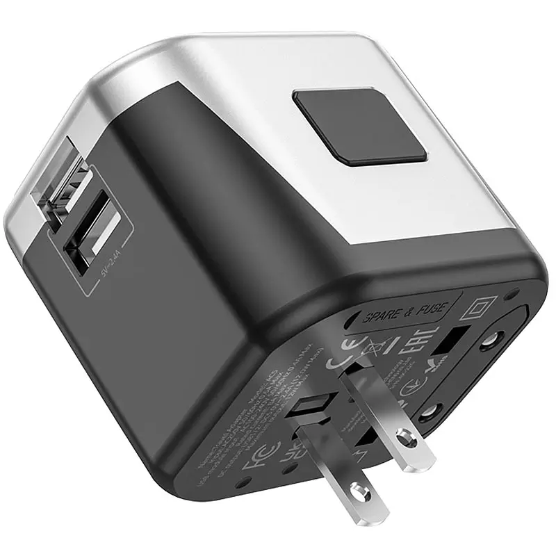 Мережевий універсальний перехідник AC5 Level 2USB+Socket Black Hoco teh0030546 - фото 7