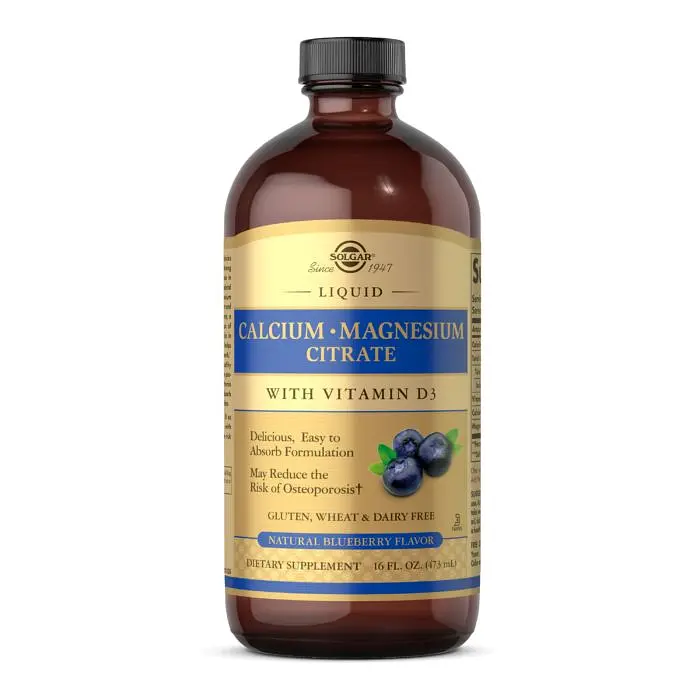 Вітаміни та мінерали Solgar Calcium Magnesium Citrate with Vitamin D3 Liquid, 473 мл - Чорниця