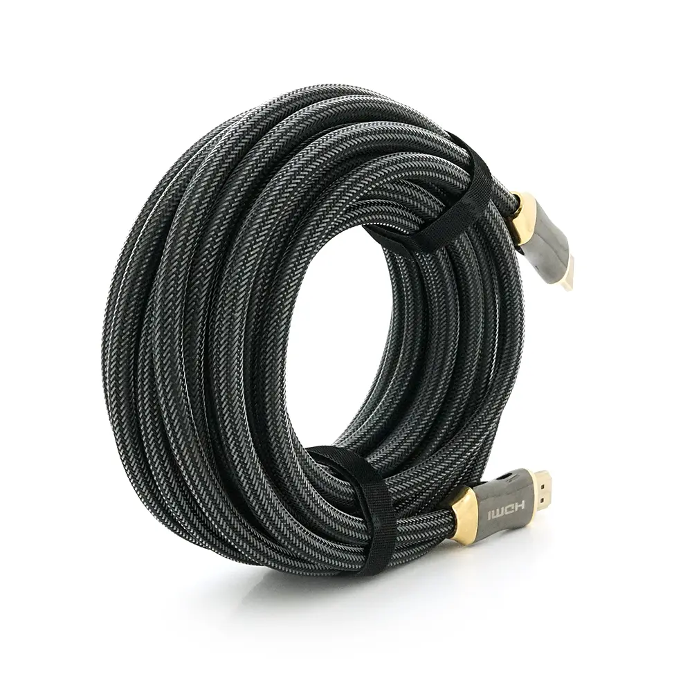 Кабель VEGGIEG HX-8 HDMI-HDMI 2 K * 4 K, 8.0 m, v 2,0, OD-8.0 mm, круглий, обплетення, Black, коннектор Black-Gold, Box - фото 2
