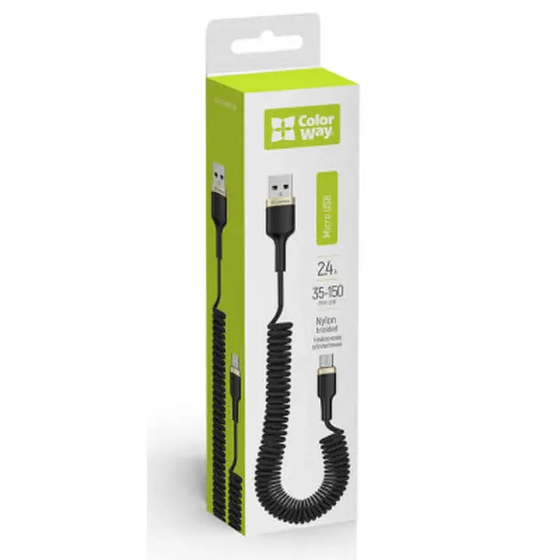 Дата кабель USB 2.0 AM to Micro 5P 1.0m spiral black ColorWay (CW-CBUM051-BK) - фото 4