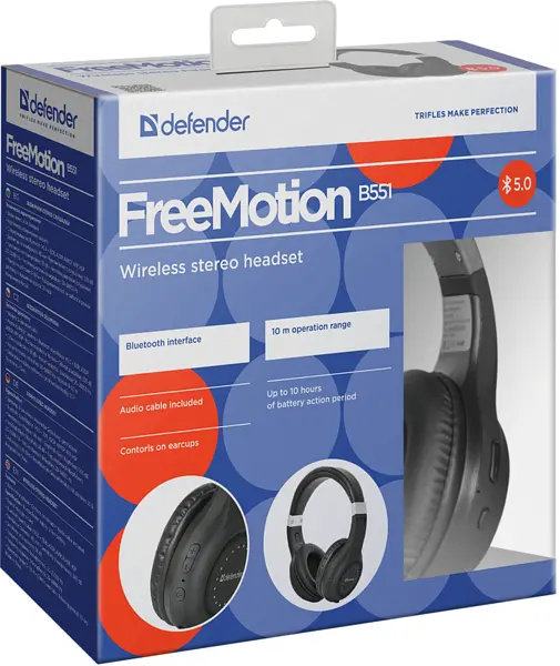 Навушники Defender FreeMotion B551 чорний Bluetooth (63551) - фото 2