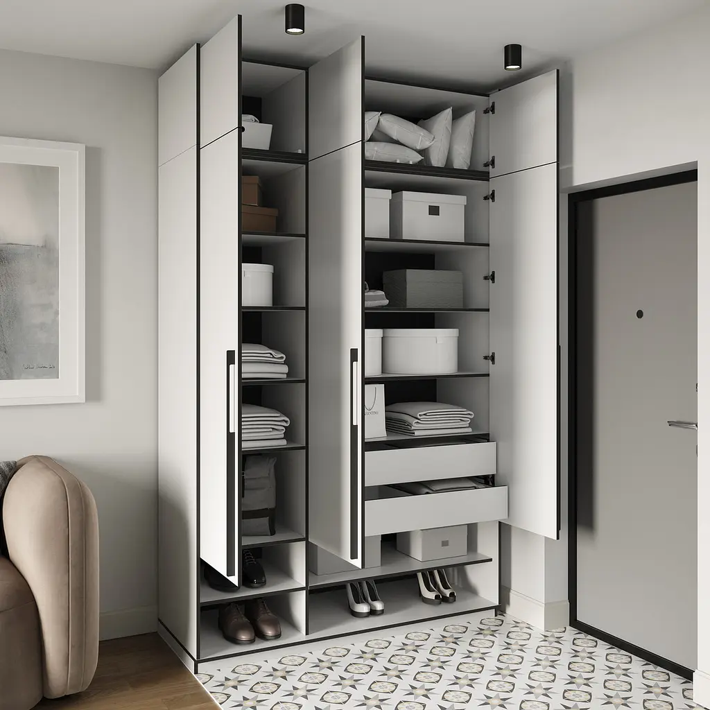 Шафа для одягу Flamecame з поличками на 3 двері у передпокій FR-05 Бетон Темний - фото 6