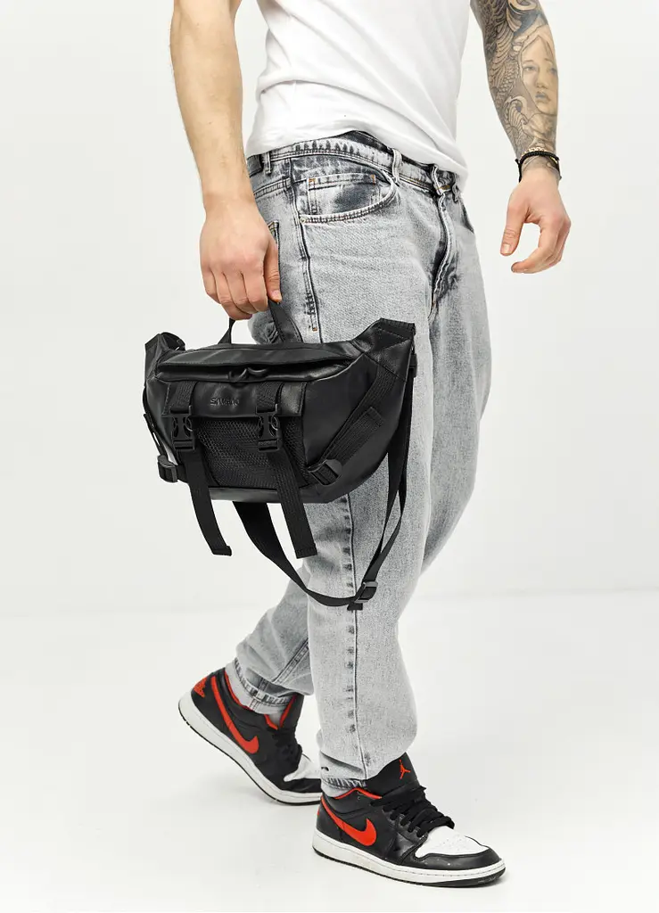 Велика чоловіча сумка бананка Sambag DynamicDart чорна 38 × 21 × 7 см (80411101m) - фото 4
