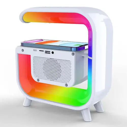 Акумуляторний нічник G-Smart G30 RGB з годинником, Bluetooth колонкою та зарядкою для телефону - фото 4