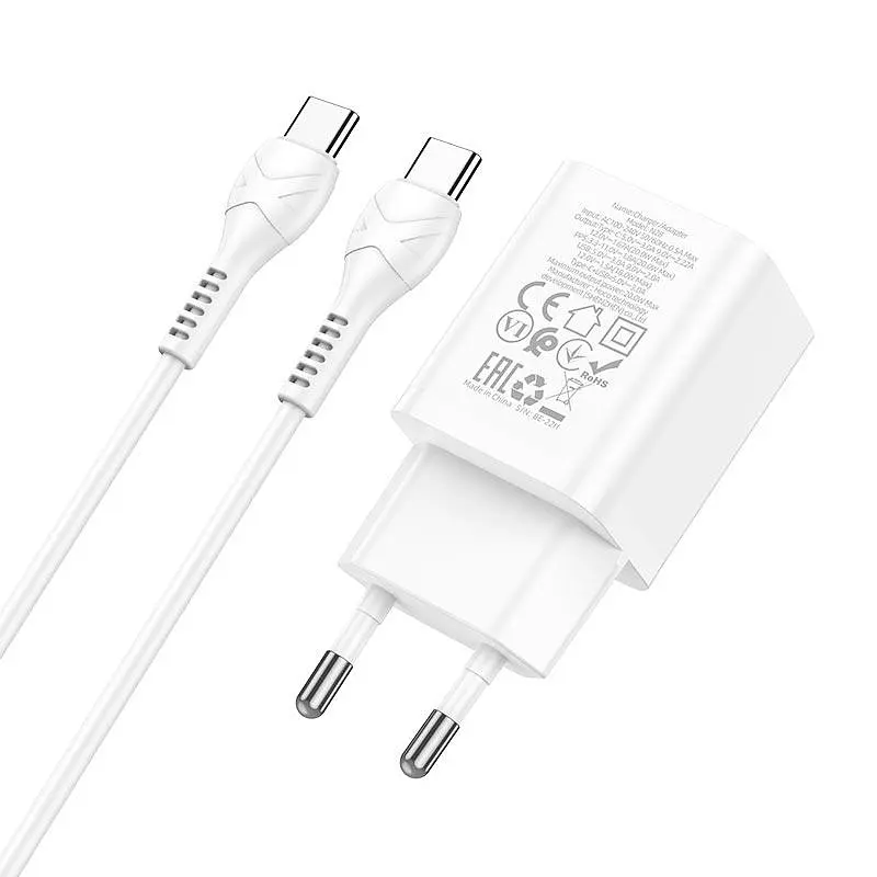Блок — Адаптер мережевий HOCO Type-C to Type-C Cable Founder charger set N28 набір білий - фото 2