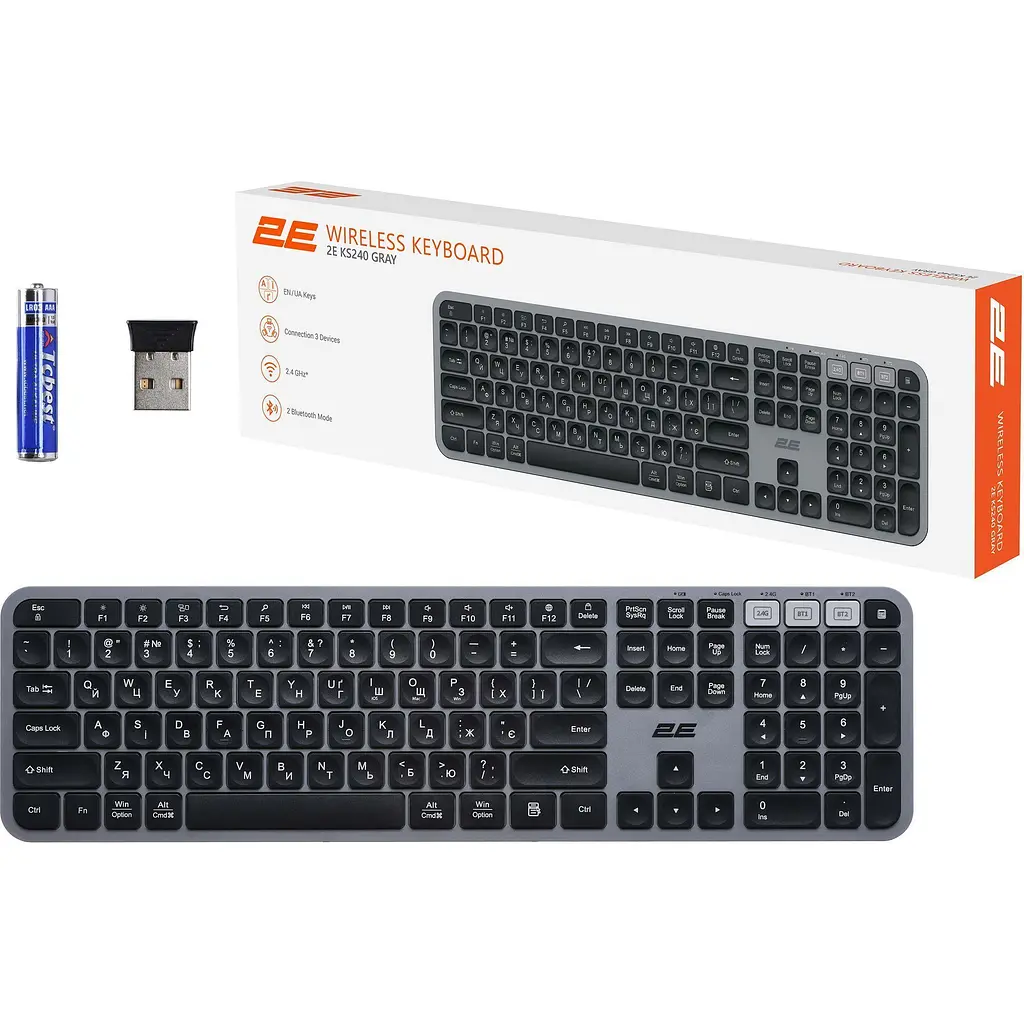 Клавіатура 2E KS240 Wireless UA Grey (2E-KS240WG_UA) [150955] - фото 8