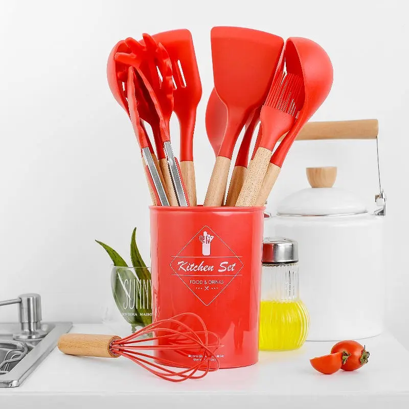 Силіконовий кухонний набір приладдя Kitchen Set 12 предметів (дерево+силікон) - фото 2