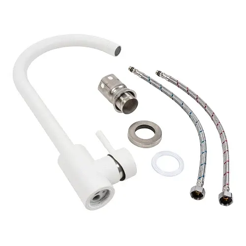 Змішувач кухонний Platinum 56 B NESP (3008 А) поворотний одноважільний з нержавіючої сталі білосніжний - фото 2