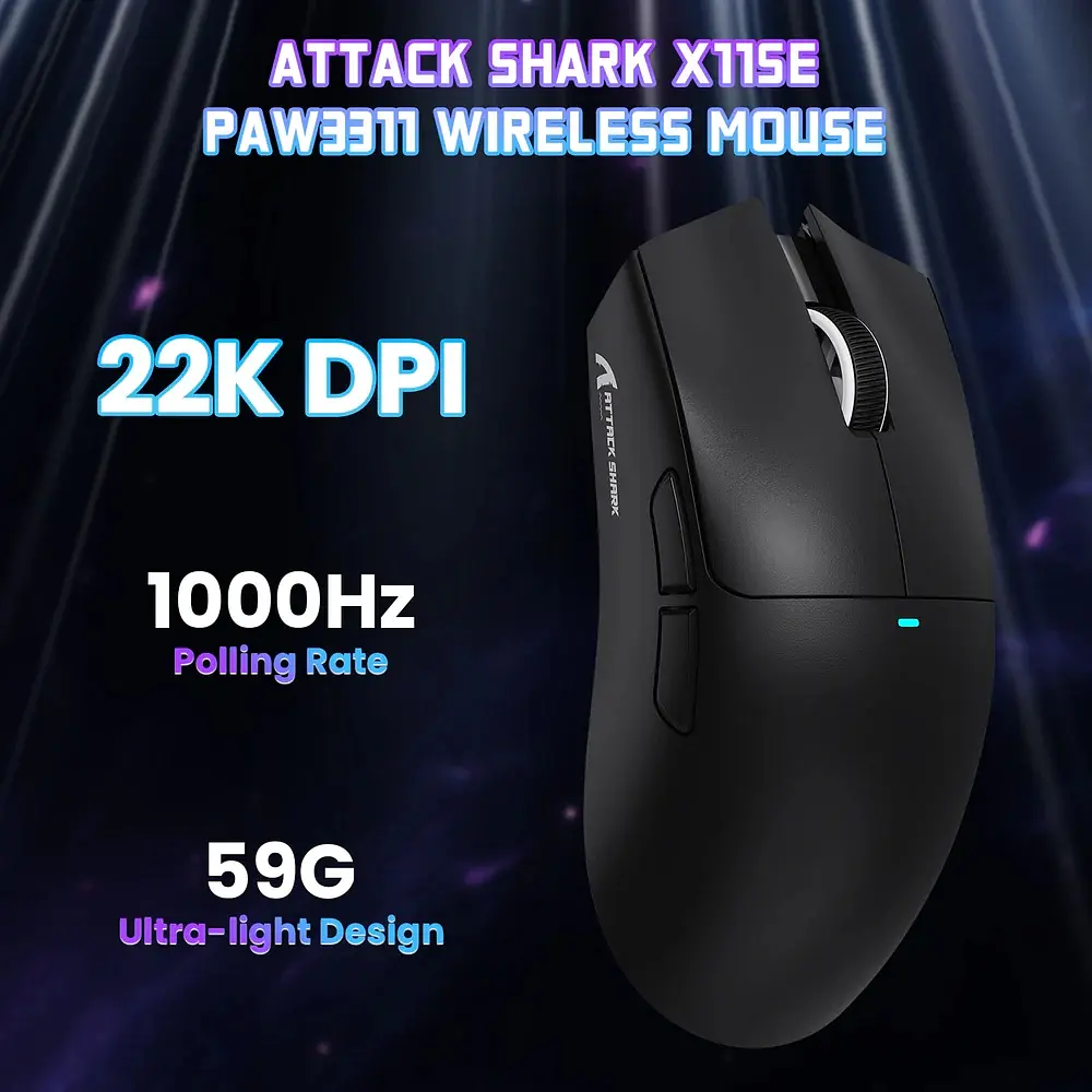 Мишка Attack Shark X11SE, Wireless//Bluetooth, 22000dpi. (PAW3311), 6кн., Black - фото 2