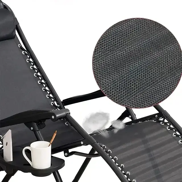 чорний Садове Крісло Шезлонг до 120 кг Складаний Шезлонг для Дачі Zero Gravity XXL (з підстакаником) - фото 6