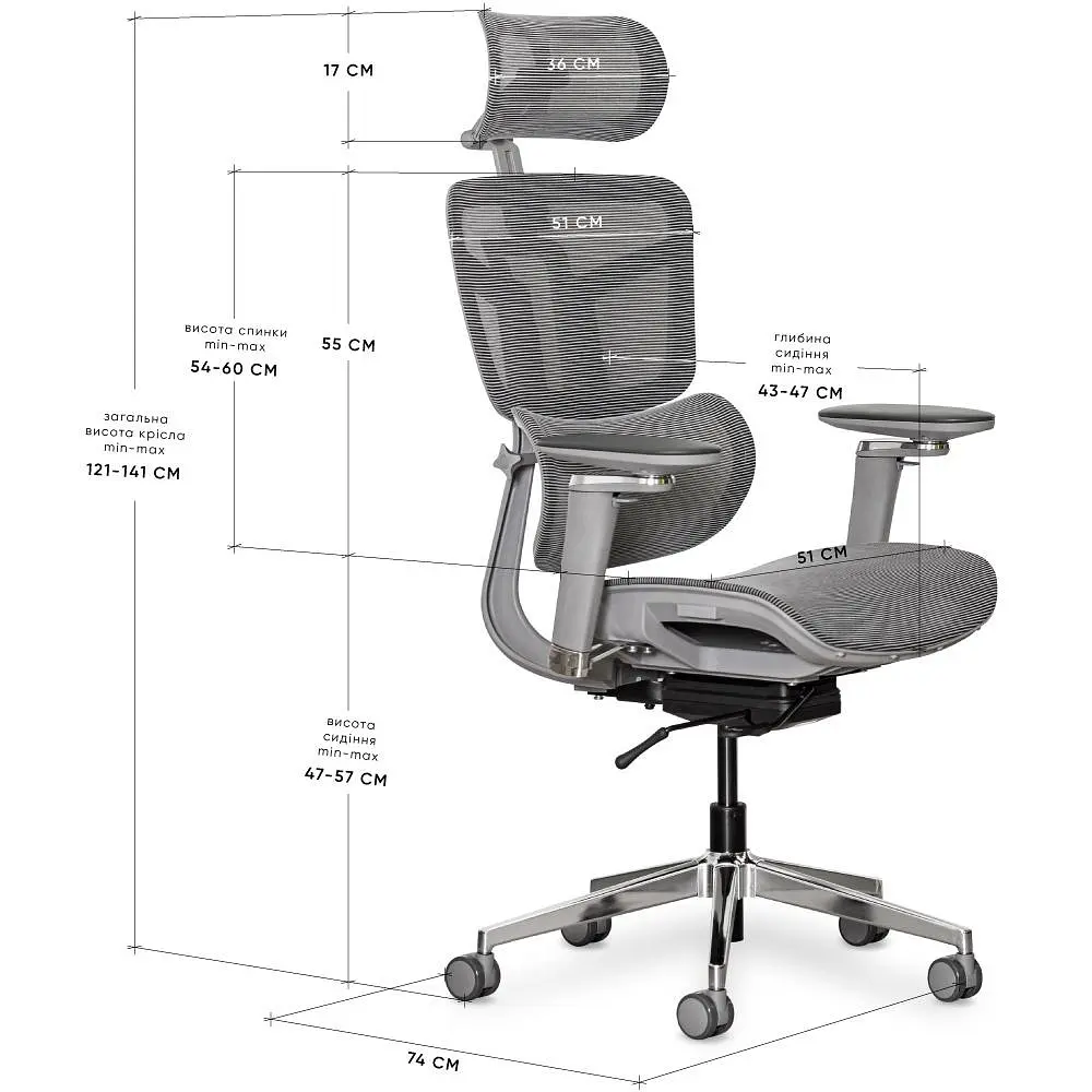 Крісло Mealux S4 Air Grey ( HF-S4 M/G)  - фото 3