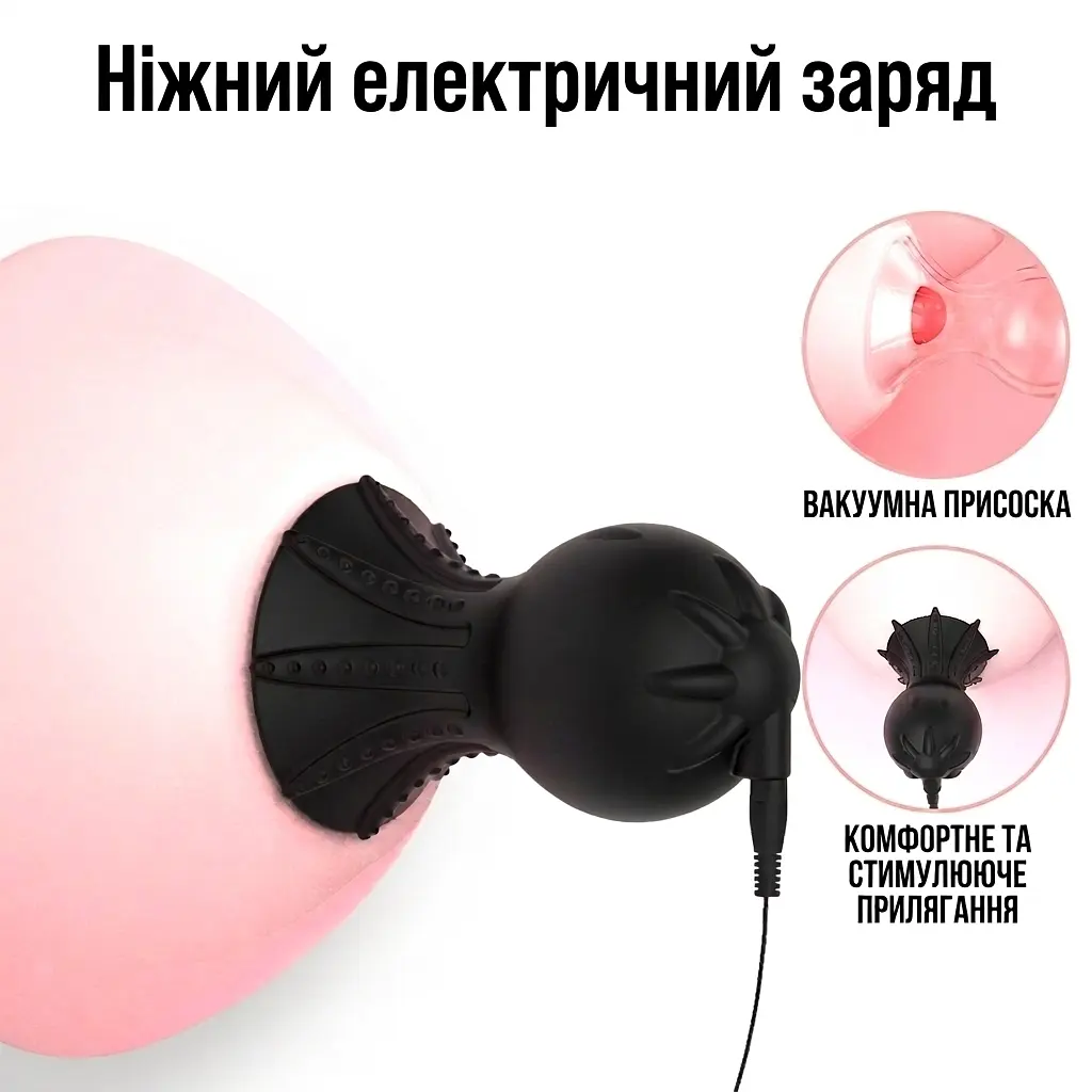 Вакуумный БДСМ электростимулятор для сосков с токовым стимулятором 9x19 режимов медицинский силикон - фото 2