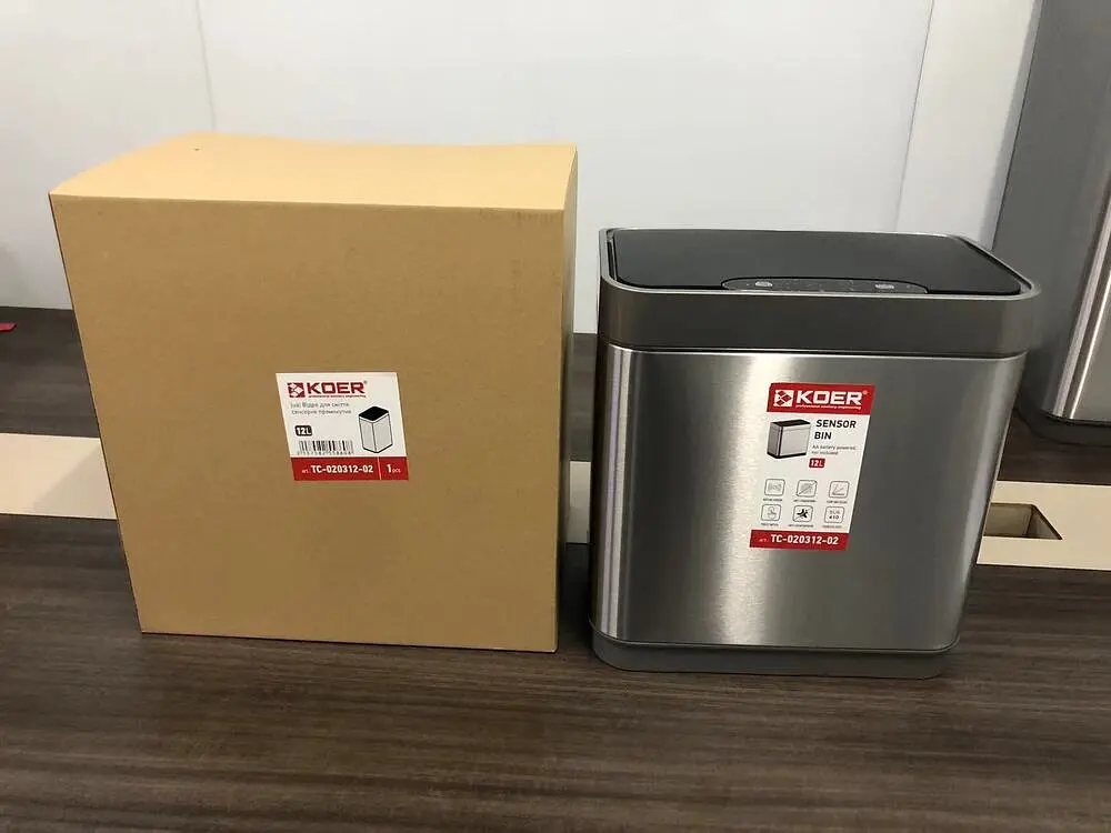 Відро для сміття сенсорне прямокутне Koer TC-020312-02 12 л нержавіюча сталь KR5586, Нержавіюча сталь - фото 9