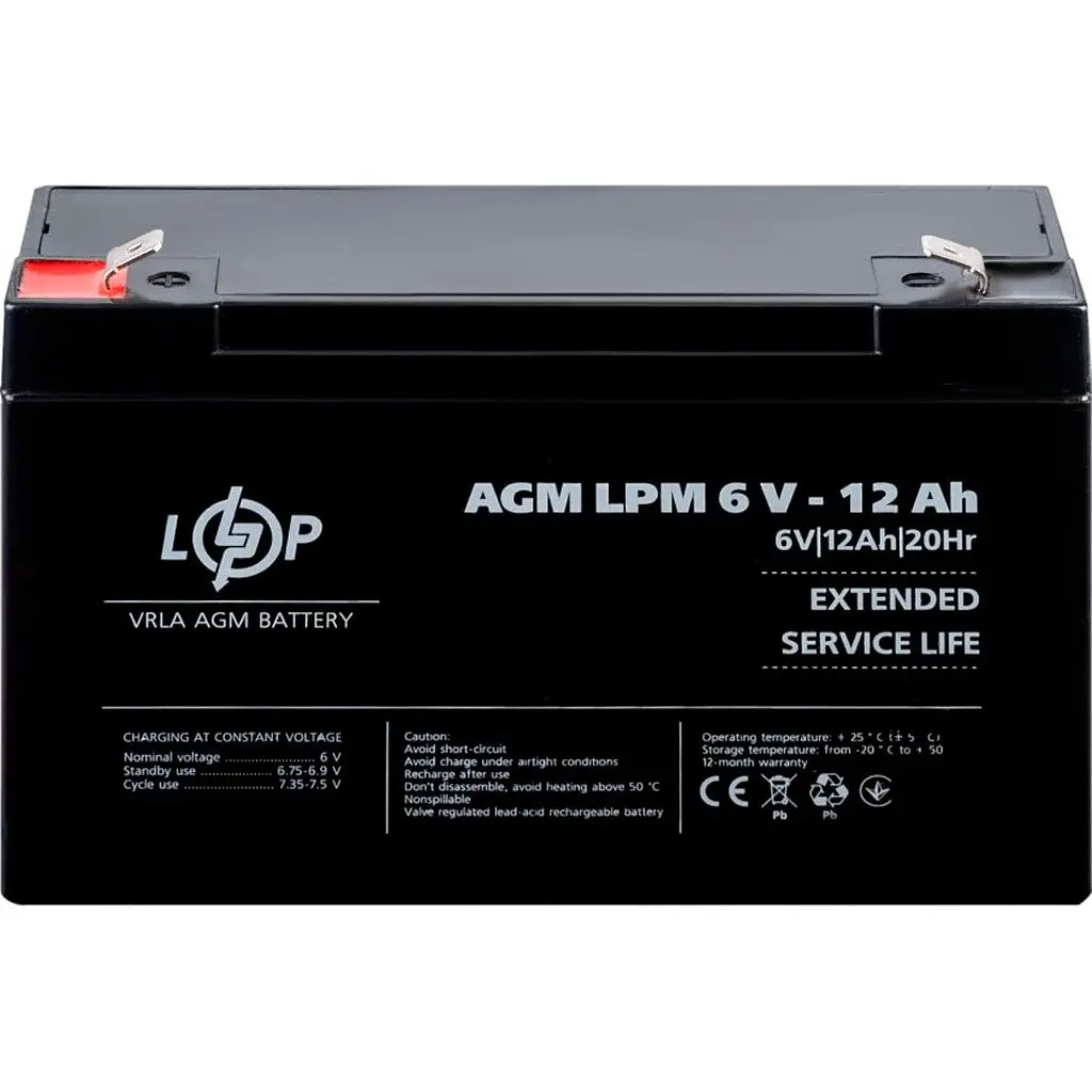 Акумулятор LogicPower AGM 6V (6V/12Ah/72Wh) (4159) [109170] - фото 2