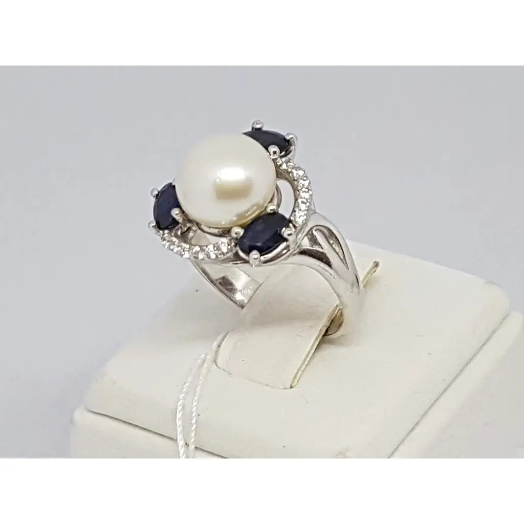 Срібне кільце Агні Калейдоскоп з сапфіром і перлами. 1781/9Р-PWT 17 - фото 3