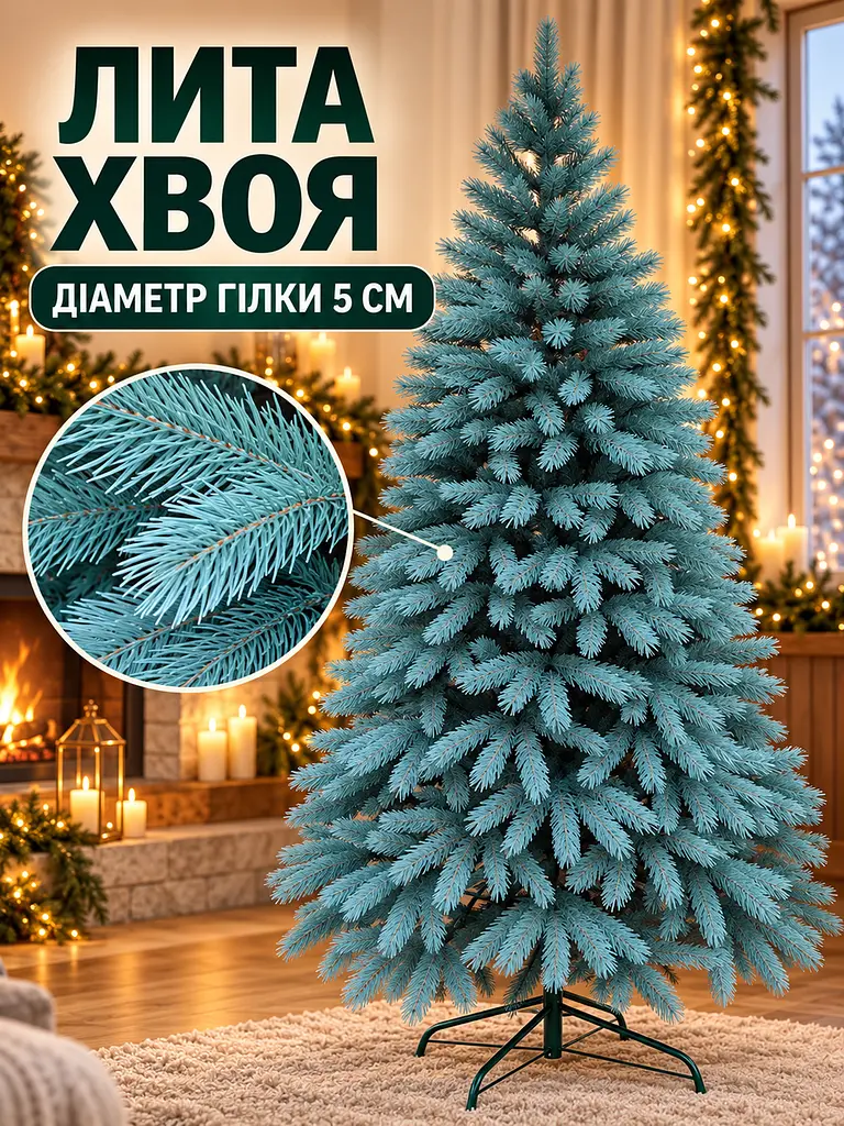 Лита штучна ялинка YaLINKA BB15 Верховина 150 см на металевій підставці, блакитна (49676432) - фото 4