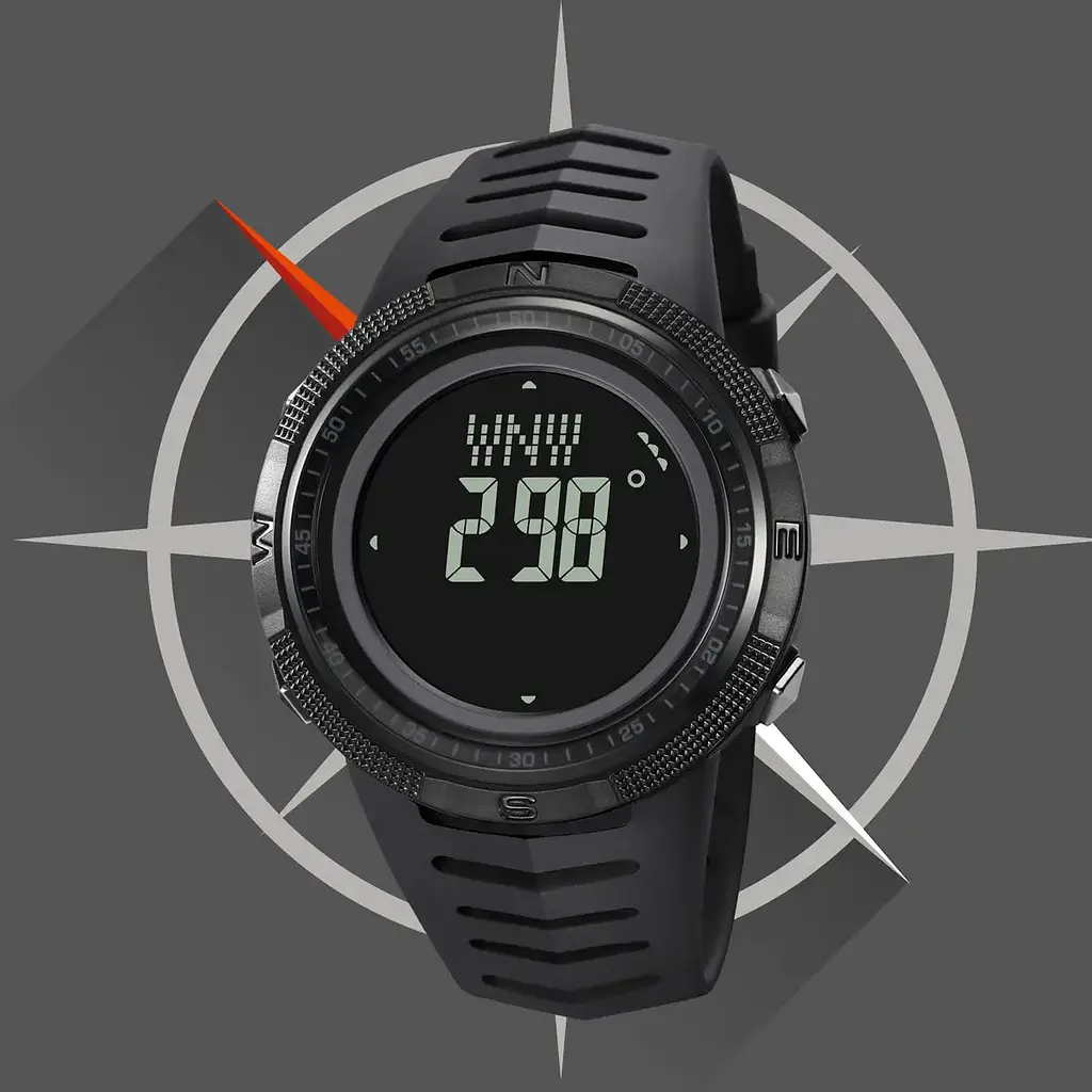 Годинник чоловічий спортивний з компасом Skmei 2147 Compass (Чорний з чорним циферблатом) - фото 8