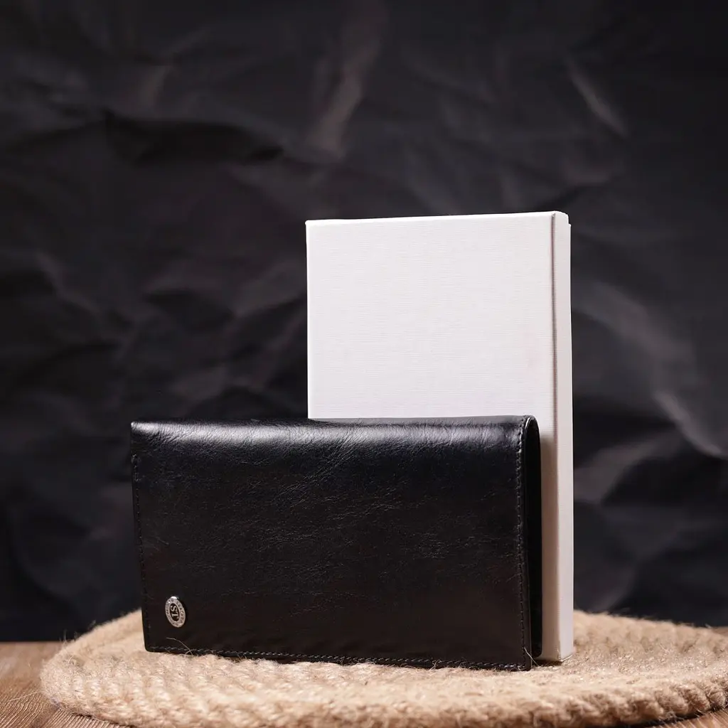 Вертикальний гаманець для чоловіків із натуральної шкіри ST Leather 19420 чорний - фото 8