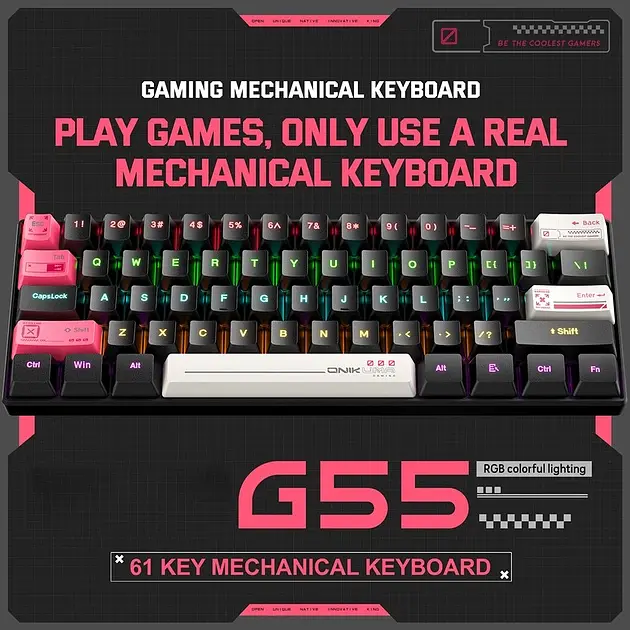 Ігрова дротова механічна клавіатура Onikuma G55 / Tea Switch / RGB / 60% / Black - фото 6