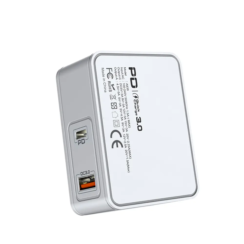 Мережевий зарядний пристрій Aspor A839 45W PD QC (UCB C+A) 2в1 Type-C + Type-C- білий - фото 4