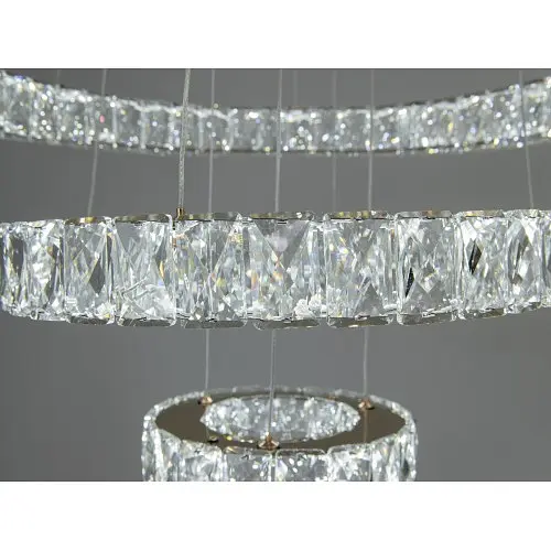 Кришталева LED люстра Linisoln 7201F/650+450+250 FG у золоті, 3 кільця, 140 W - фото 2