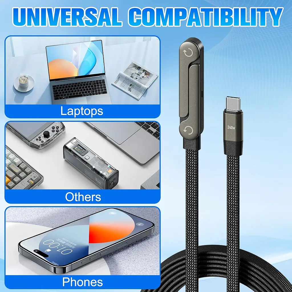 Кабель USB Type-C Type-C 240 W со складывающейся подставкой 2 м black - фото 7