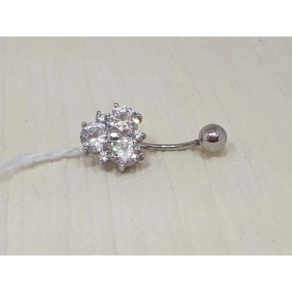 Срібна сережка для пірсингу пупка Ірій з фіанітами. 6001 - фото 2