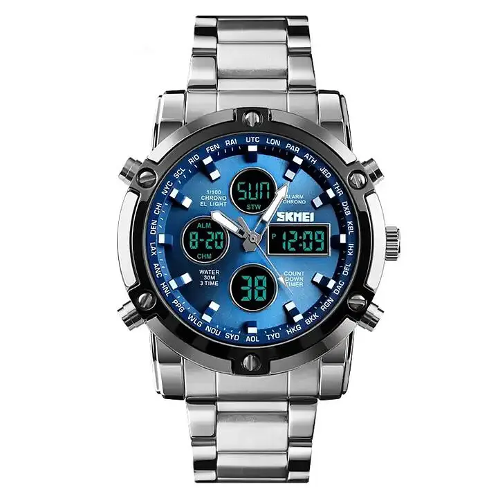 Наручний годинник чоловічий Skmei 1389 Silver - Blue, 1389BU (12321) - фото 2