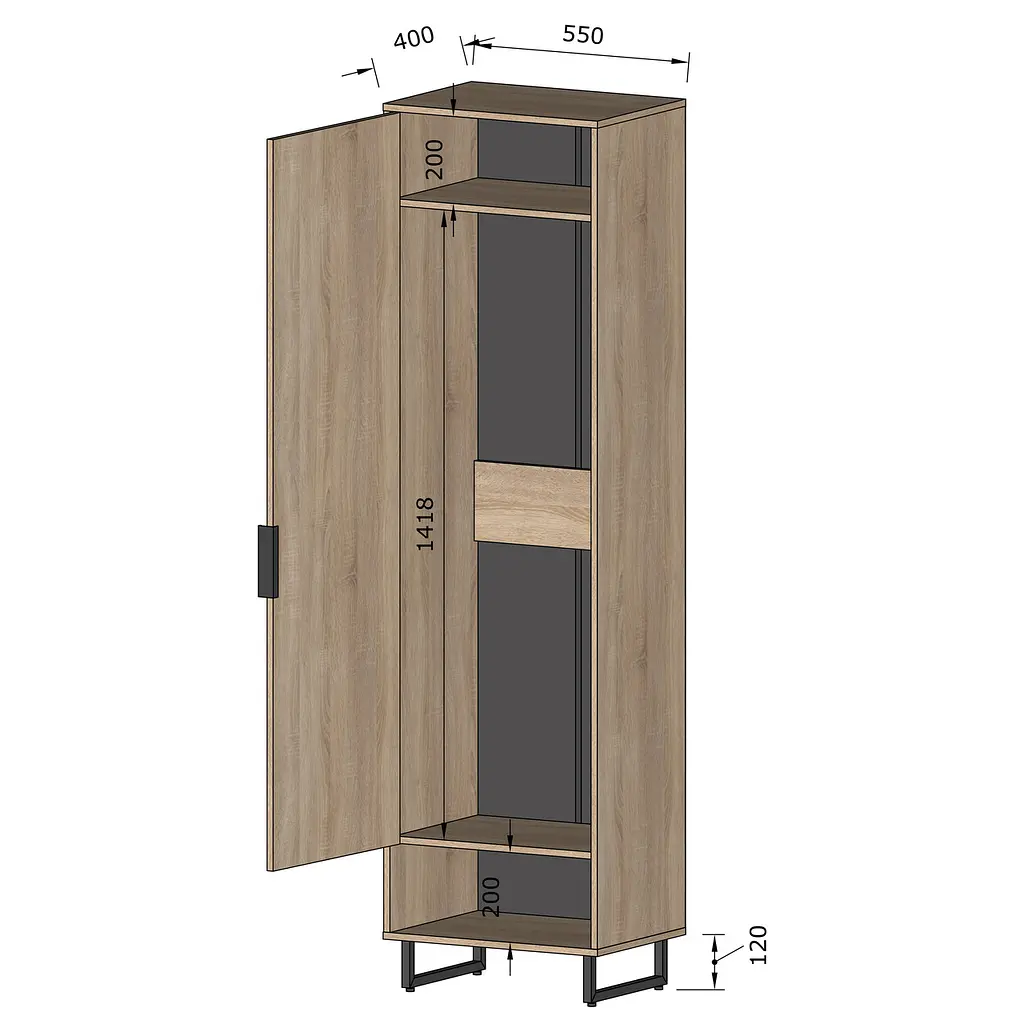 Пенал для одежды с открытой полкой Moreli Forte F-0005 в стиле Loft 550х2000х400 мм Дуб Кверкус - фото 2
