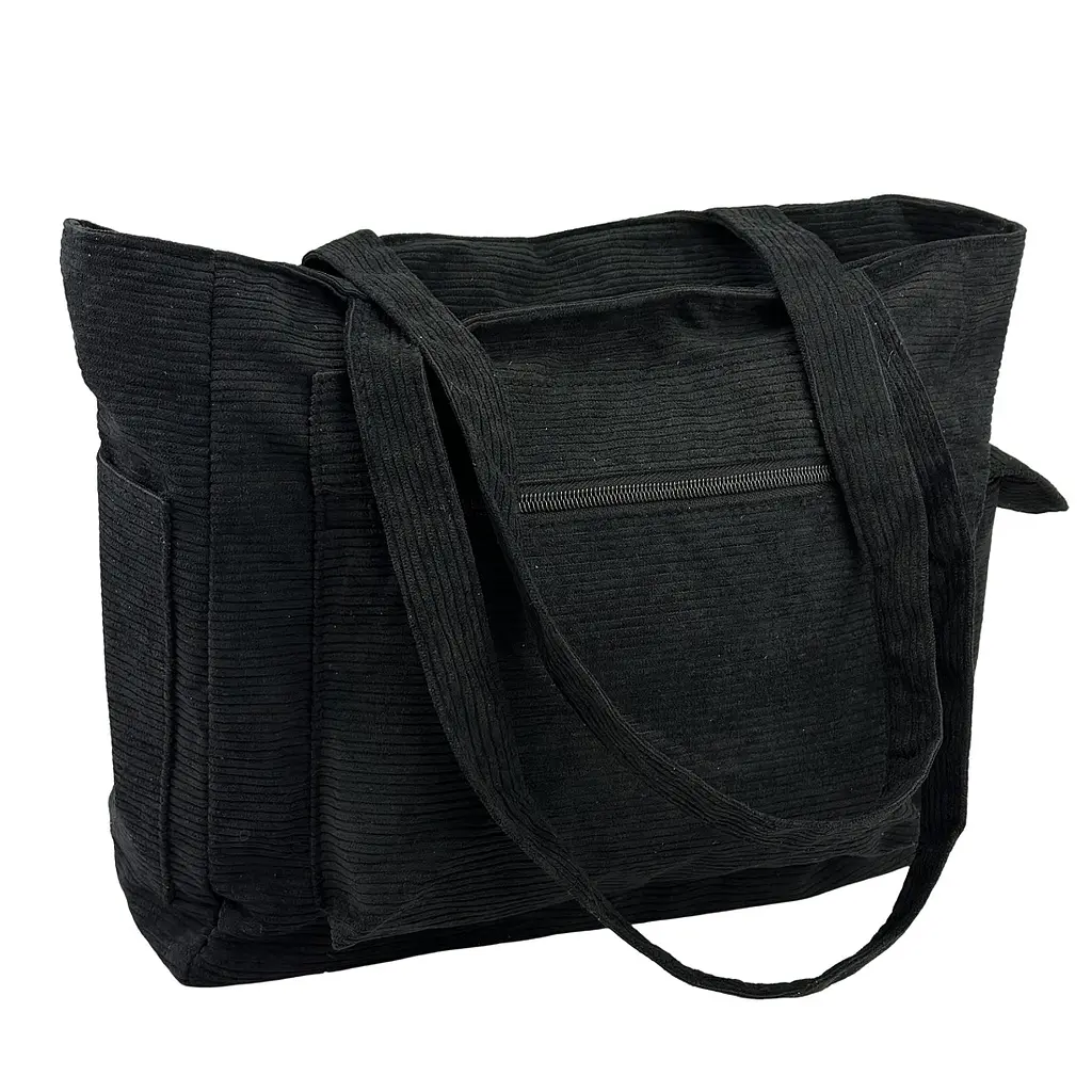 Жіноча текстильна сумка вельветова місткий шоппер на плече Lilly P2-1468A Чорна - фото 10