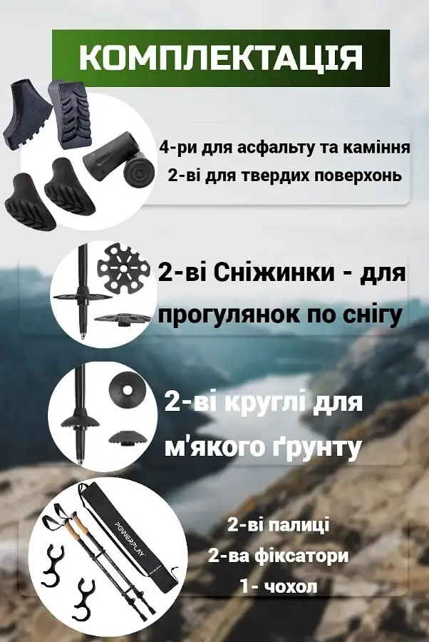Трекінгові палиці PowerPlay 9110 Friluftsliv Black/White 80-135 см (пара) + 2-ві пари чобітків + чохол (PP_9110_Friluftsliv) - фото 6