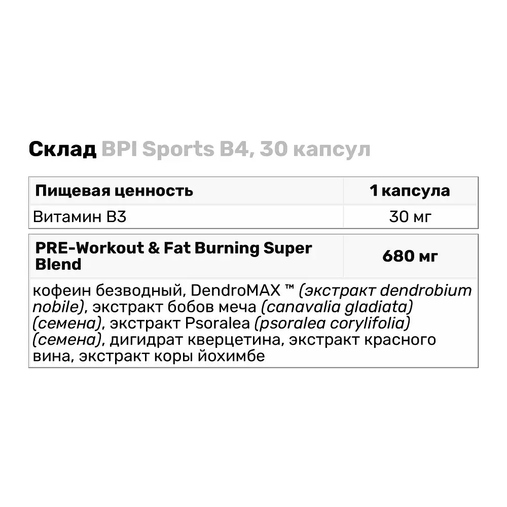 Жиросжигатель BPI Sports B4, 30 капсул - фото 3