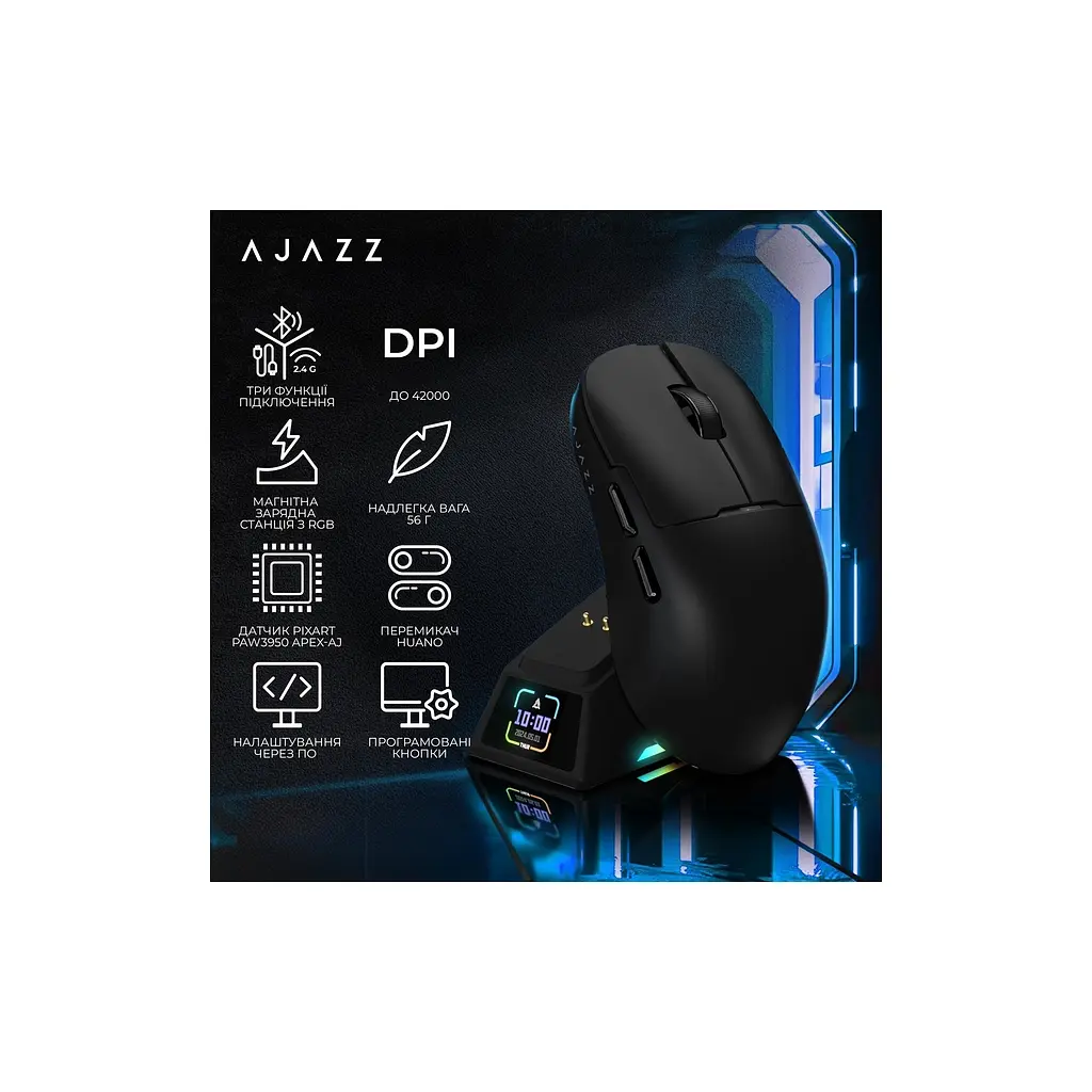 Мишка Ajazz AJ159 APEX Wireless/Bluetooth/USB Black (AJM159-A-B) - фото 10