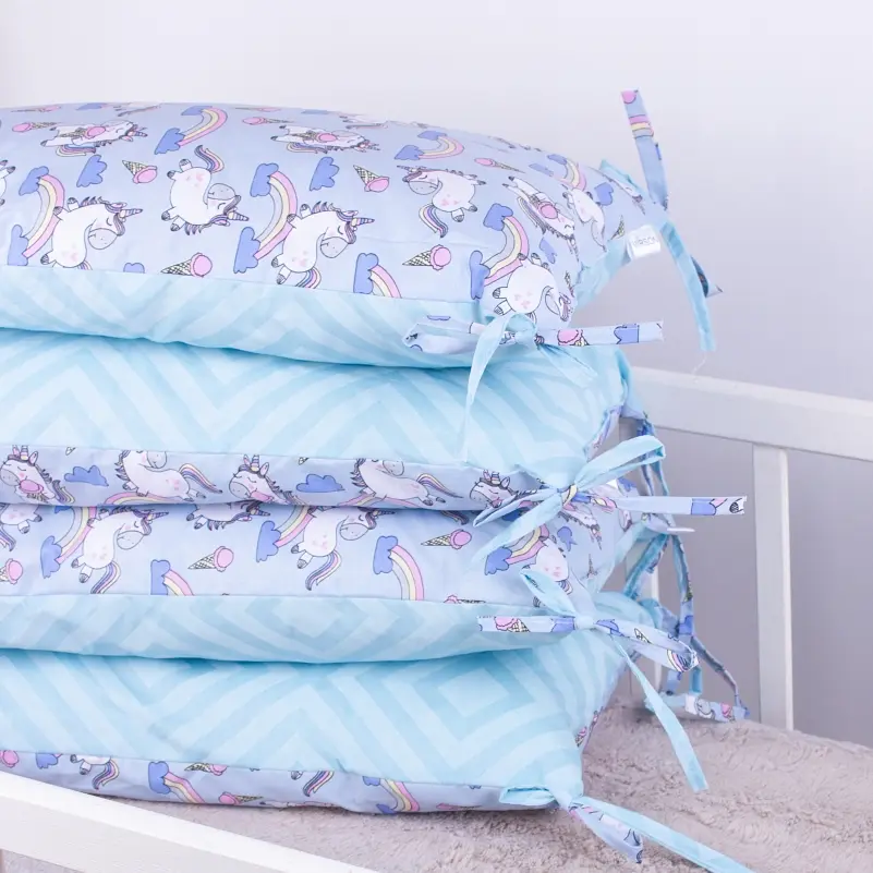 Защитная подушка-борт MirSon Kids Time 18-0006 Rainbow Unicorn, синяя, 4 шт. - фото 8