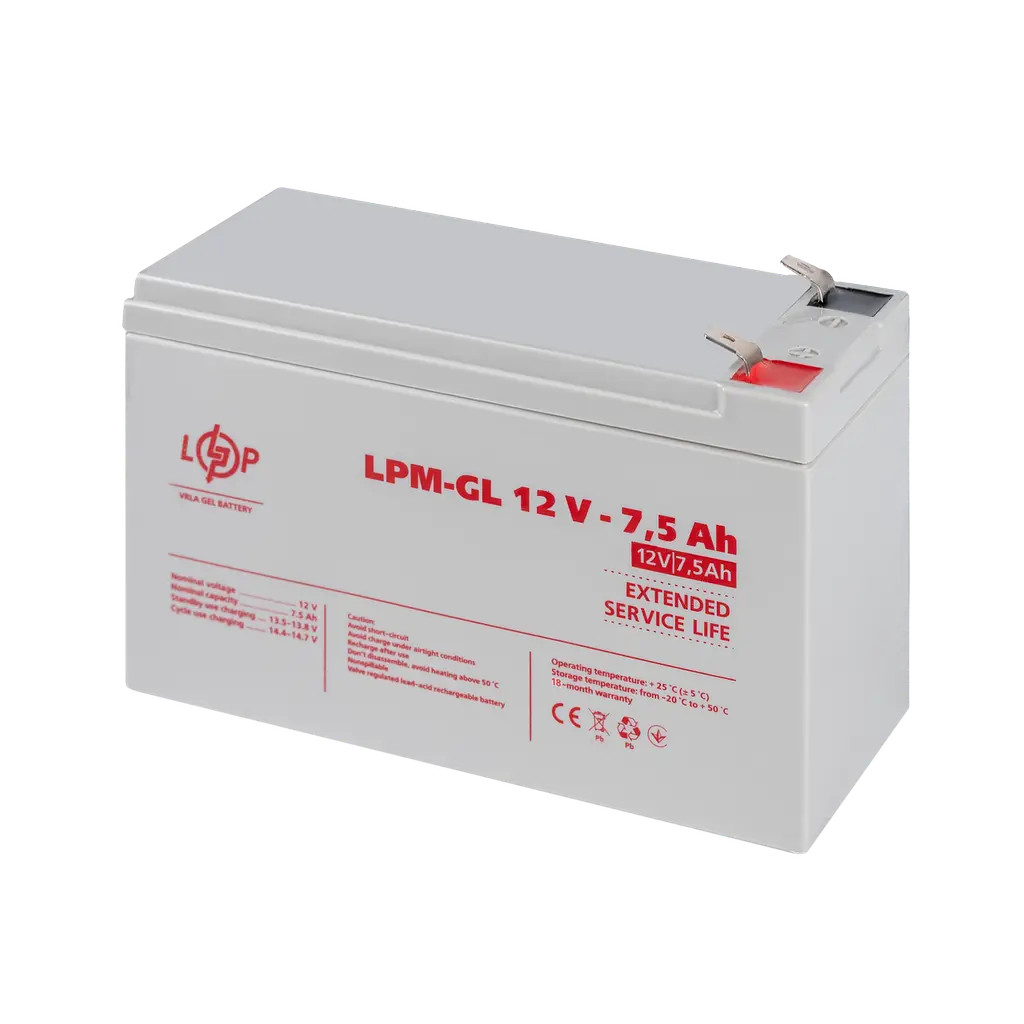 Аккумулятор гелевой LPM-GL 12V - 7.5 Ah - фото 4