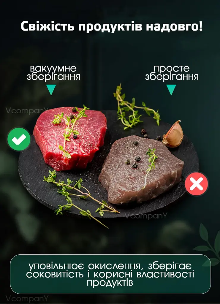 Професійний вакууматор для продуктів 90Вт Кухонний вакуумний пакувальник, Вакууматор для їжі, Вакуматор, Спаювач, Зелений + пакети для вакуумування харчові
 - фото 4
