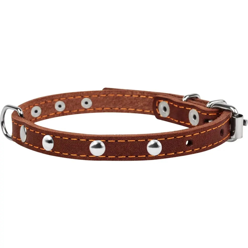 Ошейник одинарный Collar, с украшениями, кожа, 24-32х1,2 см, коричневый - фото 2