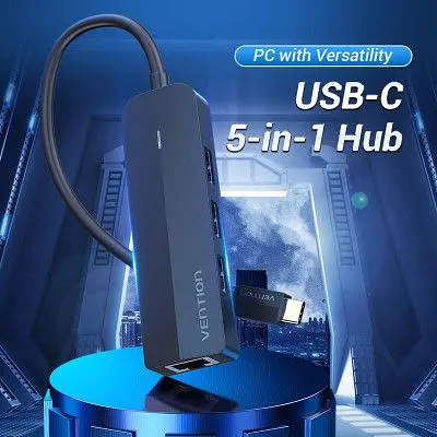 Концентратор Vention USB 3.1 Type-C to 3xUSB 2.0+MicroUSB+RJ45 100M Ethernet black (TGOBB) - фото 2