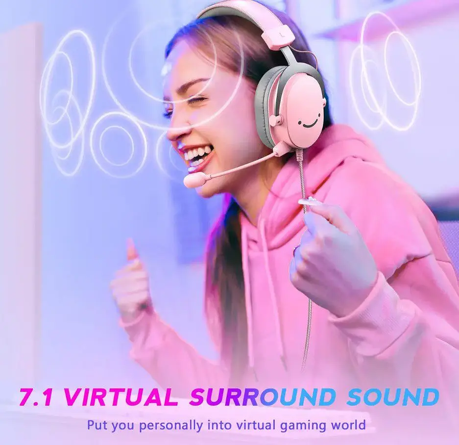 Ігрові навушники з мікрофоном Fifine H-9 USB 7.1 Pink - фото 8