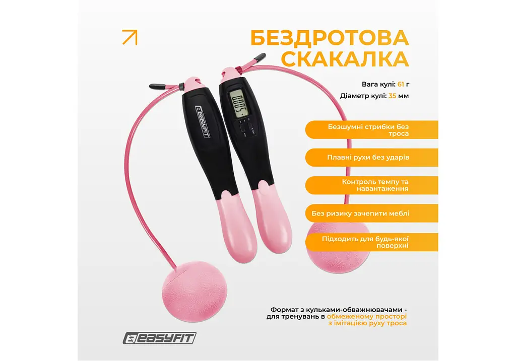Скакалка для похудения EasyFit TwinRope 2,8 м черно-розовый (EF-1909-BP) - фото 3