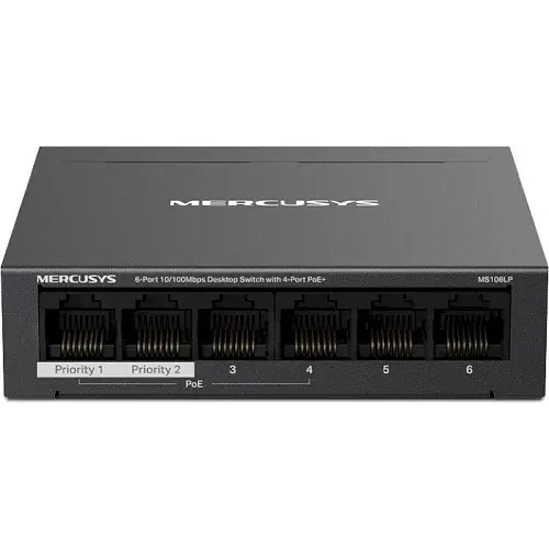 Комутатор MS106LP, Black, LAN 10/100/1000Mb, 4 порти PoE+ Mercusys teh0028257 - фото 2