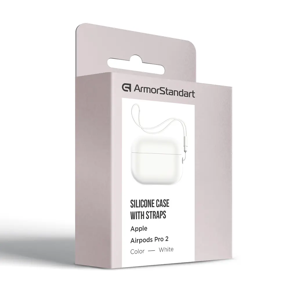 Силіконовий чохол для навушників Apple AirPods Pro 2 2022, Silicone Case with straps, білий, захисний чохол з ремінцем, ультратонкий і легкий, повний захист, з підвіскою, м"який силікон, ArmorStandart (ARM68618) - фото 3