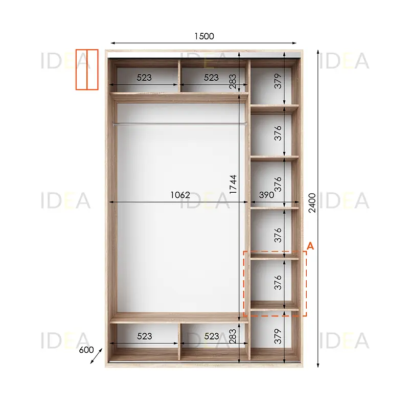 Шафа-купе Idea серія 1 150 x 60 x 240 см Дуб сонома Дзеркало - фото 2