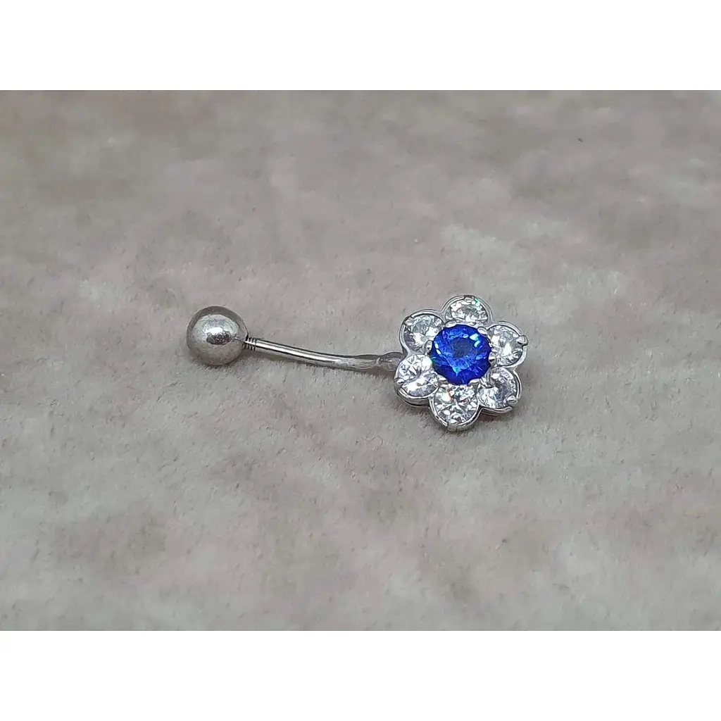 Серебряная серьга для пирсинга пупка Ирий с фианитами. 6010 СИНИЙ - фото 2