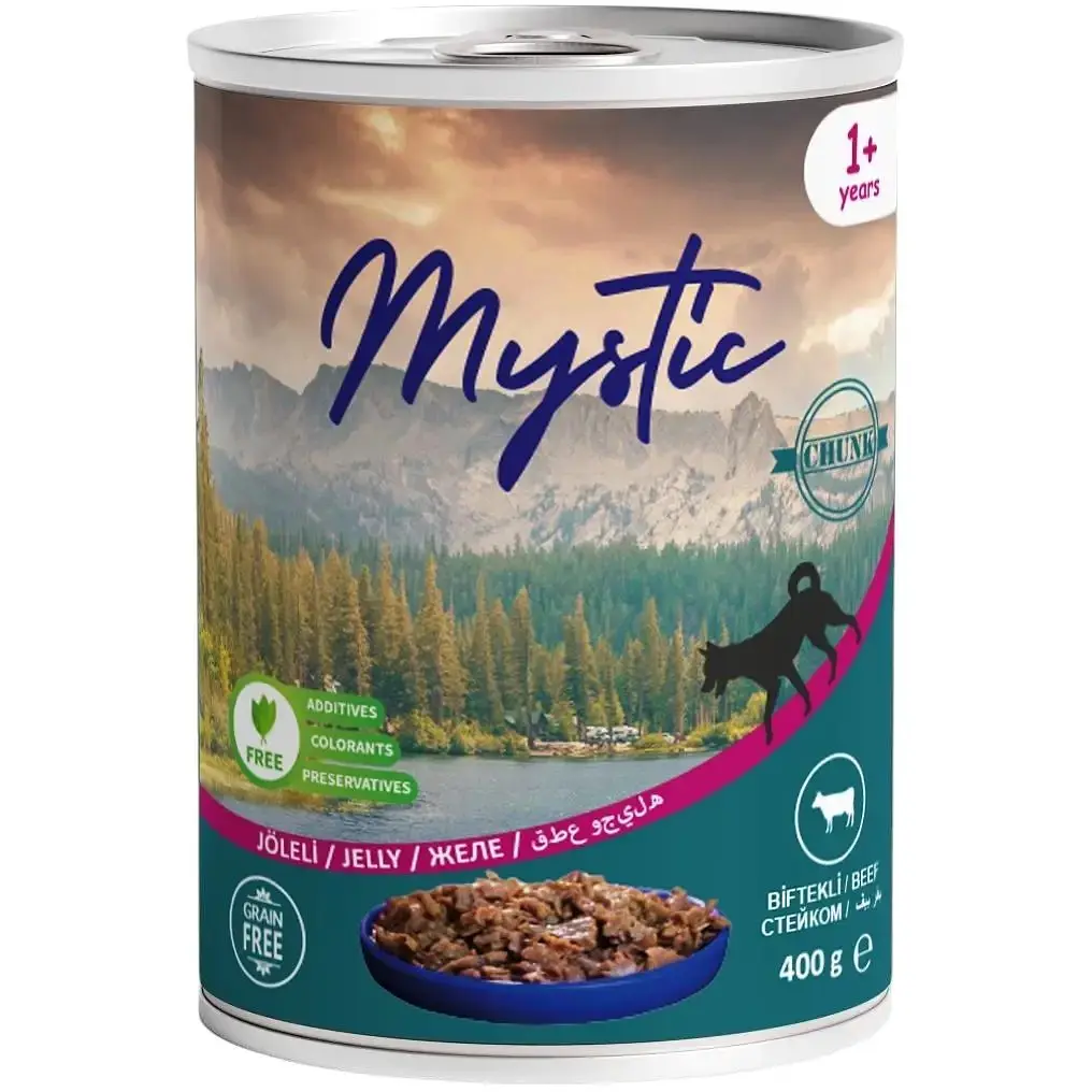 Вологий корм для собак Mystic шматочки яловичини в желе 400 г (609195)