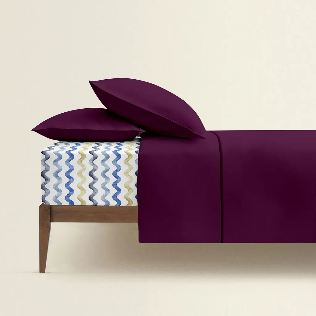 Комплект постільної білизни Cosas Plum CS5 Євро марсала (Ranfors77_CherryDark_WaveBlueBeige_200) - фото 2